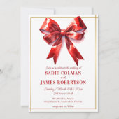 Elegant Red Ribbon Bow Wedding Einladung (Vorderseite)
