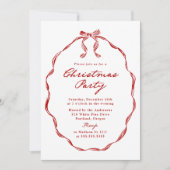 Elegant Red Ribbon Frame Christmas Party Einladung (Vorderseite)