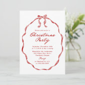 Elegant Red Ribbon Frame Christmas Party Einladung (Stehend Vorderseite)