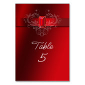 Elegant Red Ribbon Ruby Wedding Christmas Tischnummer (Vorderseite)