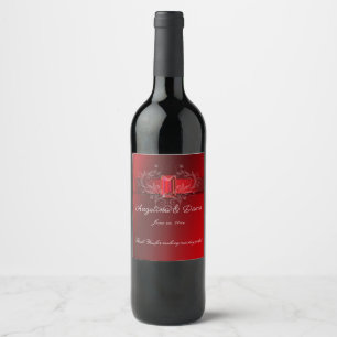 Elegant Red Ribbon Sparkling Ruby Weinetikett
