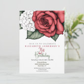 Elegant Red Rose 21st Birthday Einladung (Stehend Vorderseite)
