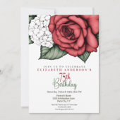 Elegant Red Rose 75th Birthday Invitation Einladung (Vorderseite)
