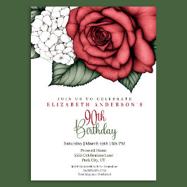 Elegant Red Rose 90th Birthday Invitation Einladung