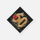 Elegant Red Rose Black and Gold 60th Birthday Serviette (Ecke)