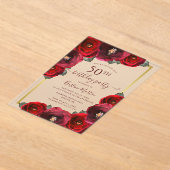 Elegant Red Rose Floral Gold 50th Birthday Party Acryleinladungen (Ablage )