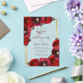 Elegant Red Rose Floral Gold 50th Birthday Party Acryleinladungen (In Situ (Hochzeit))