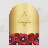 Elegant Red Rose Floral Gold Bat Mitzvah Einladung (Rückseite)