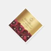 Elegant Red Rose Floral Gold Bat Mitzvah Serviette (Ecke)