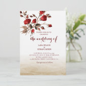 Elegant Red Rose Floral Vintage Art Einladung (Stehend Vorderseite)