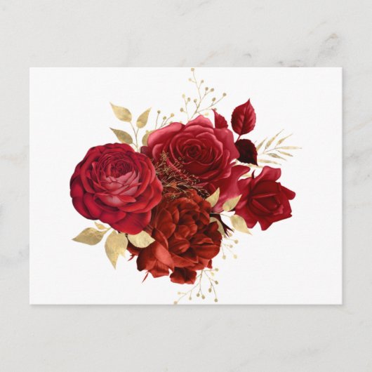 Elegant Red Rose Gold Floral Postkarte (Vorderseite)