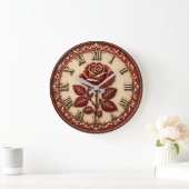 Elegant Red Rose Große Wanduhr (Zuhause)
