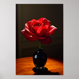 Elegant Red Rose in Black Vase Art Poster