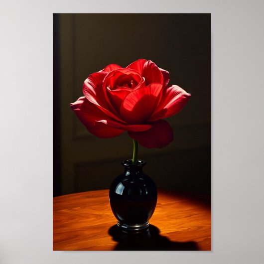 Elegant Red Rose in Black Vase Art Poster (Vorne)