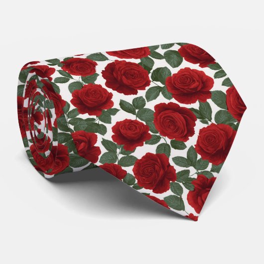 Elegant Red Rose Seamless Floral Pattern Krawatte (Gerollt)