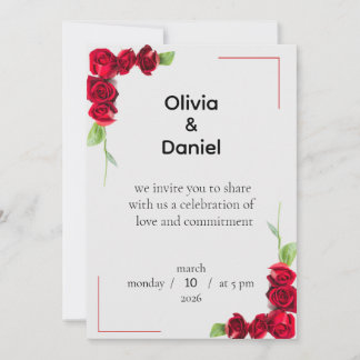 Elegant Red Rose Wedding Invitation Einladung