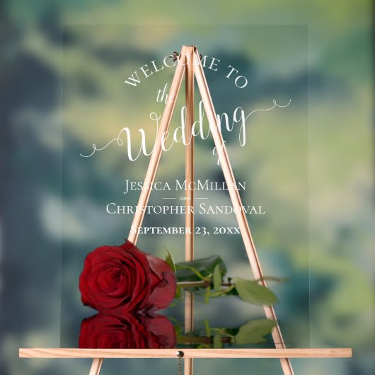 Elegant Red Rose White Text Wedding Welcome Acrylschild (Neutral)