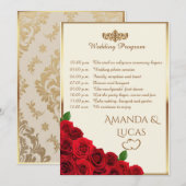 Elegant Red Roses and Gold Frame Cream Wedding Programm (Vorne/Hinten)