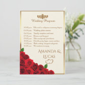 Elegant Red Roses and Gold Frame Cream Wedding Programm (Stehend Vorderseite)
