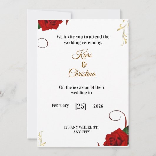 Elegant Red Roses Classic Wedding Invitation Einladung (Vorderseite)