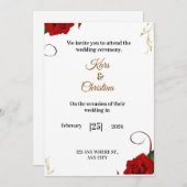 Elegant Red Roses Classic Wedding Invitation Einladung (Vorne/Hinten)
