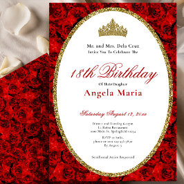 Elegant Red Roses Floral 18th Birthday Debut Einladung