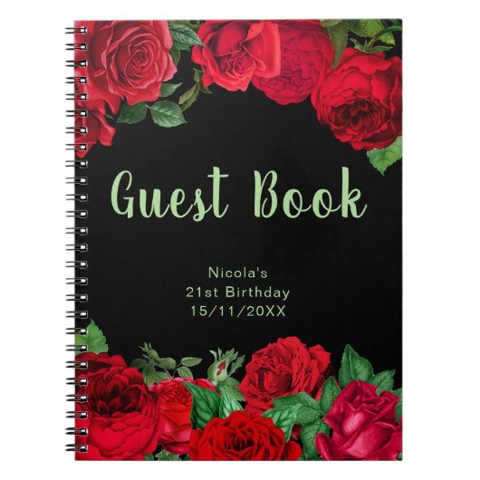 Elegant Red Roses Flowers Birthday Guest Book Notizblock (Vorderseite)