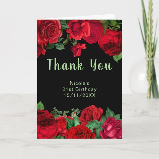 Elegant Red Roses Flowers Birthday Party Dankeskarte (Vorderseite)