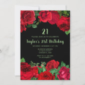Elegant Red Roses Flowers Birthday Party Einladung (Vorderseite)