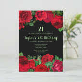 Elegant Red Roses Flowers Birthday Party Einladung (Stehend Vorderseite)