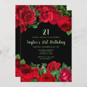 Elegant Red Roses Flowers Birthday Party Einladung (Vorne/Hinten)