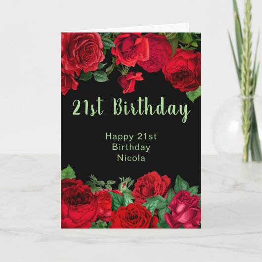 Elegant Red Roses Flowers Birthday Party Karte (Vorderseite)