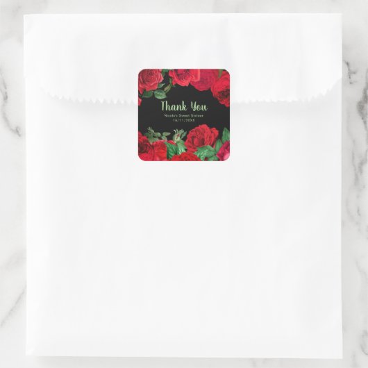 Elegant Red Roses Flowers Sweet Sixteen Quadratischer Aufkleber (Tasche)