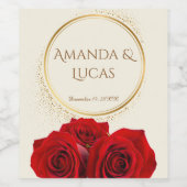 Elegant Red Roses Gold Frame Cream Wedding Weinetikett (Einzelnes Label)