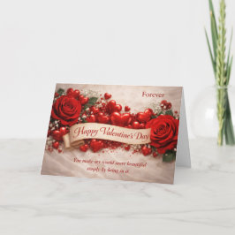 Elegant Red Roses & Hearts Valentine’s Day Karte