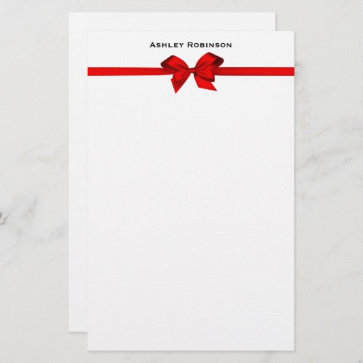 Elegant Red Satin Bow on White Briefpapier (Vorne/Hinten)