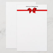Elegant Red Satin Bow on White Briefpapier (Vorne/Hinten)