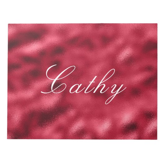 Elegant Red Satin Metallic Name Chic Hübsch Notizblock (Vorderseite)