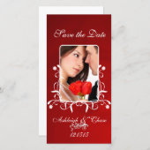 Elegant Red Satin Rette das DateYour-Foto Save The Date (Vorne/Hinten)