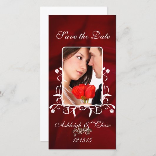 Elegant Red Satin Rette das DateYour-Foto Save The Date (Vorne/Hinten)