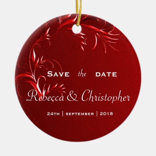 Elegant Red Save the Date Keramik Ornament (Vorne)