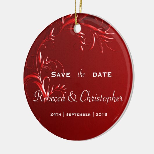 Elegant Red Save the Date Keramik Ornament (Links)