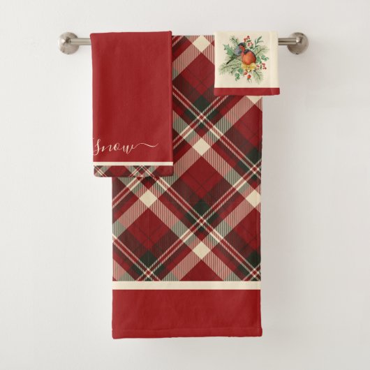 Elegant Red Scottish Kariert Vintag Bullfinch Badhandtuch Set (Insitu)