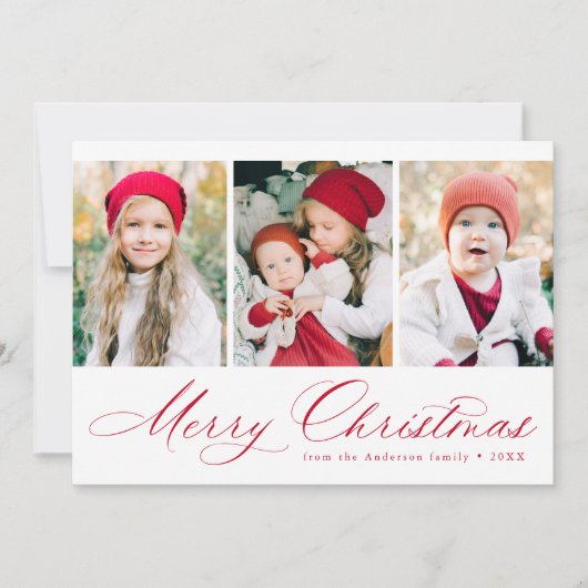 Elegant Red Script Frohe Weihnachten 3 Foto (Vorderseite)