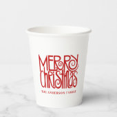 Elegant Red Script Frohe Weihnachten Custom Pappbecher (Rückseite)