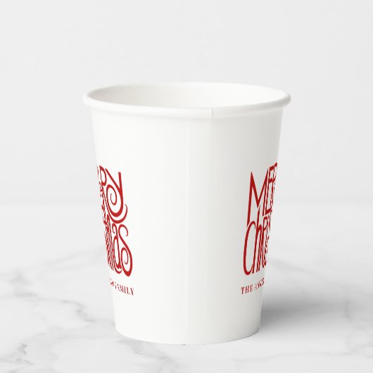 Elegant Red Script Frohe Weihnachten Custom Pappbecher (Rechts)