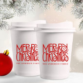 Elegant Red Script Frohe Weihnachten Custom Pappbecher