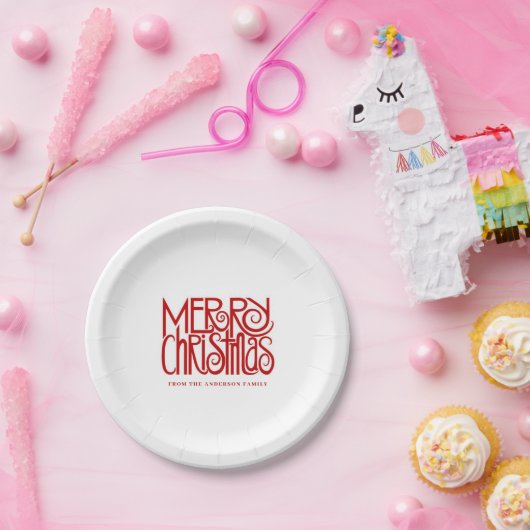 Elegant Red Script Frohe Weihnachten Custom Pappteller (Party)