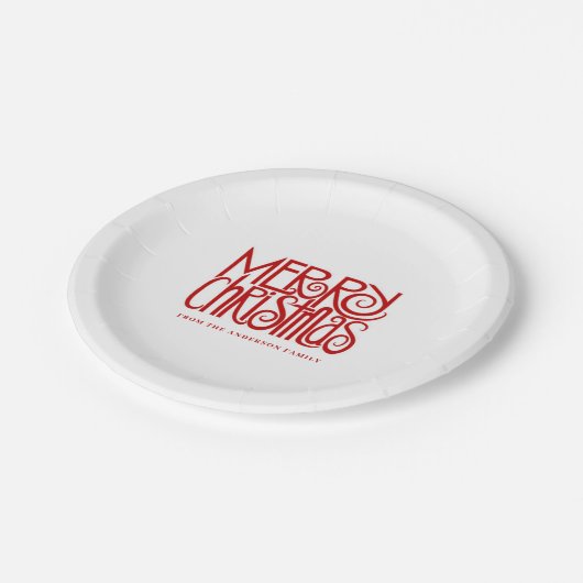 Elegant Red Script Frohe Weihnachten Custom Pappteller (Schrägansicht)