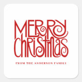 Elegant Red Script Frohe Weihnachten Custom Quadratischer Aufkleber (Vorderseite)
